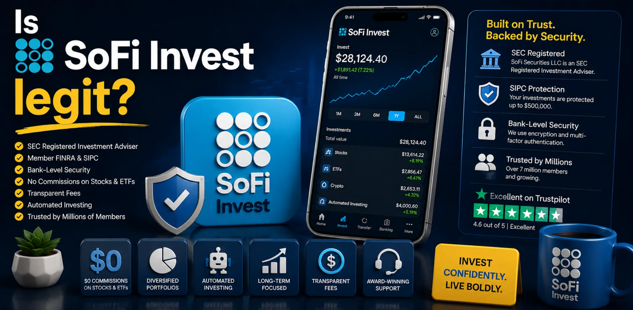Featured image for an article answering the question "Is SoFi Invest legit?"