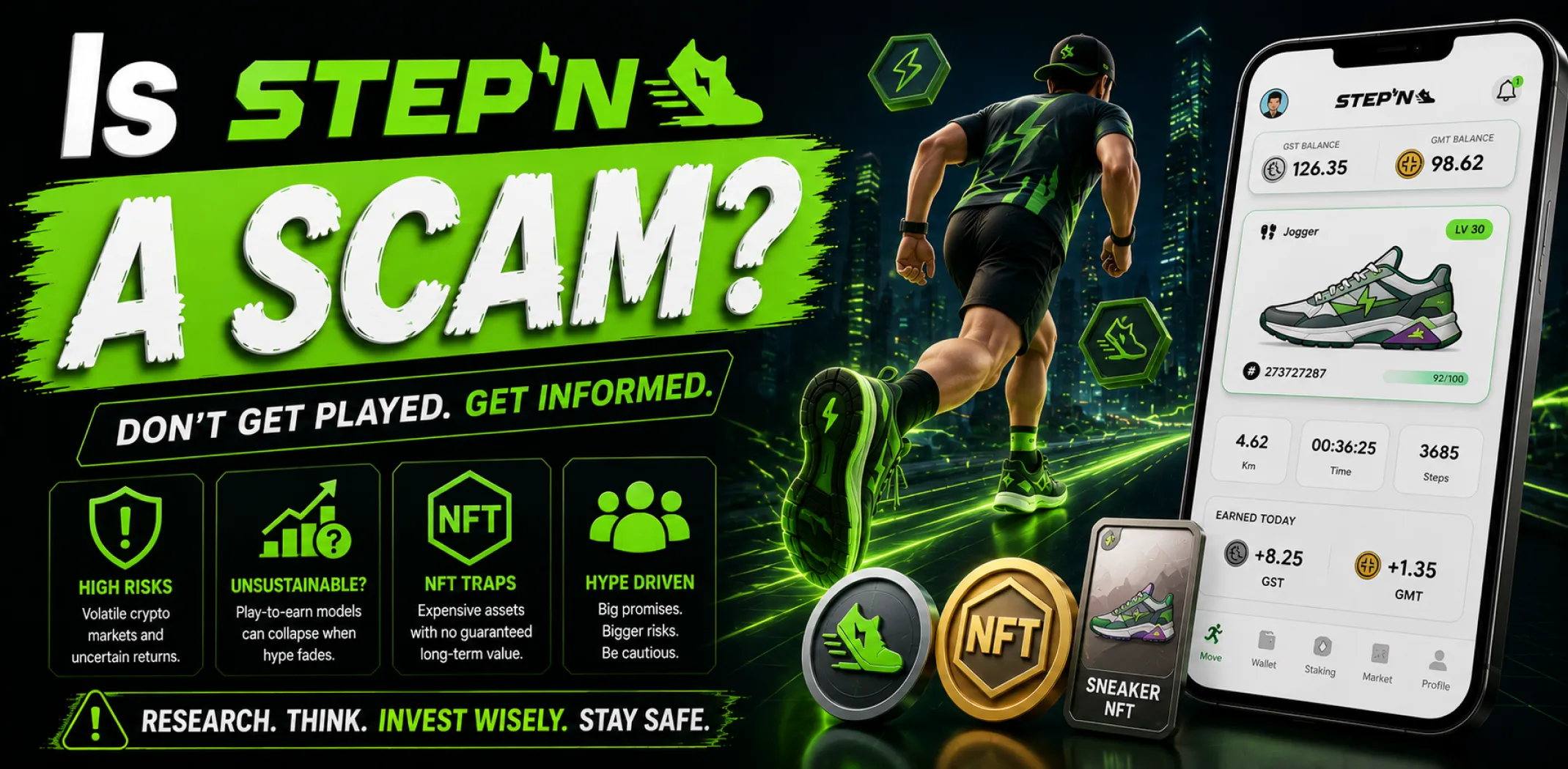 Featured image for an article answering the question "Is Stepn a scam?"