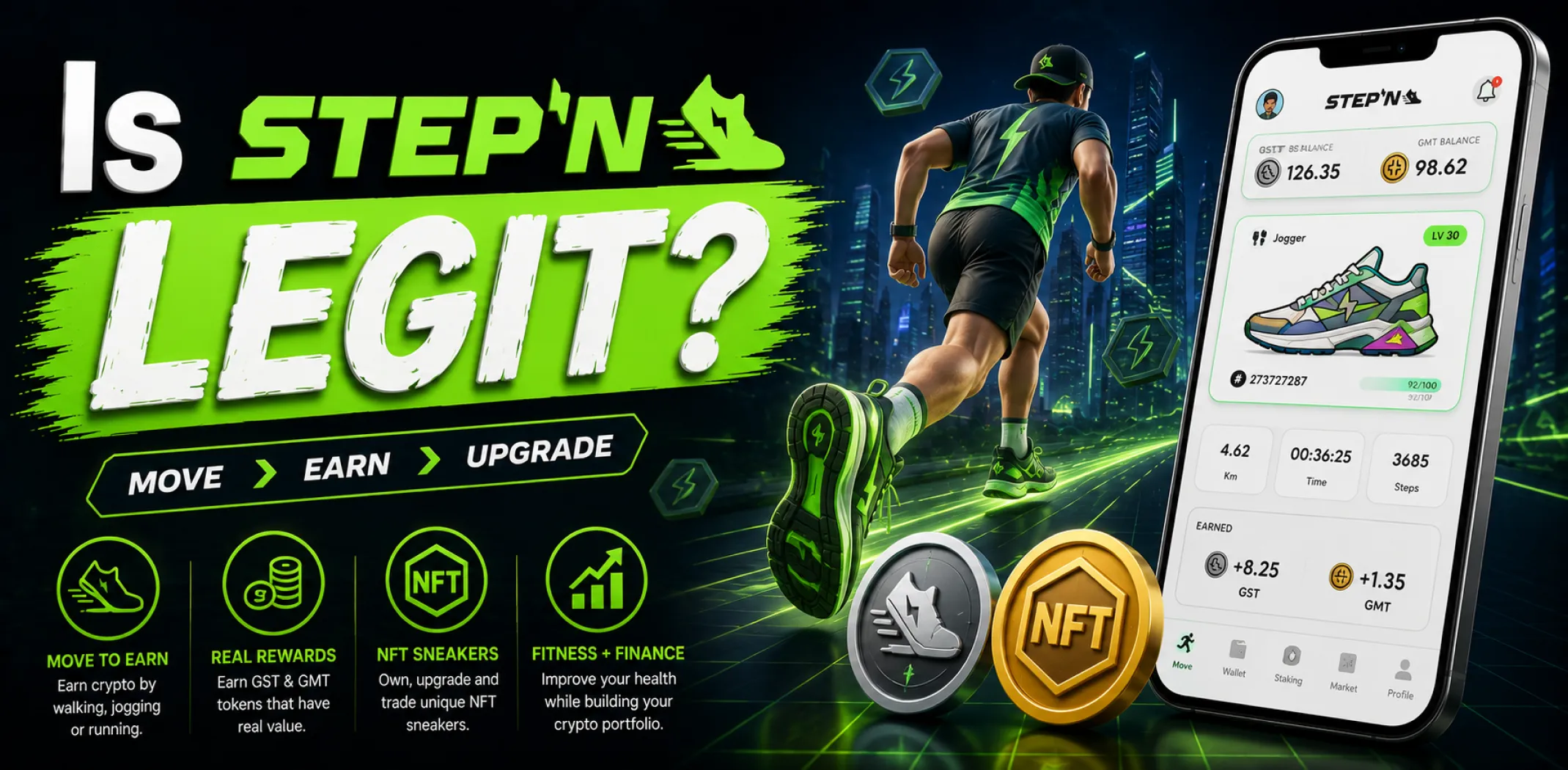 Featured image for an article answering the question "Is Stepn legit?"