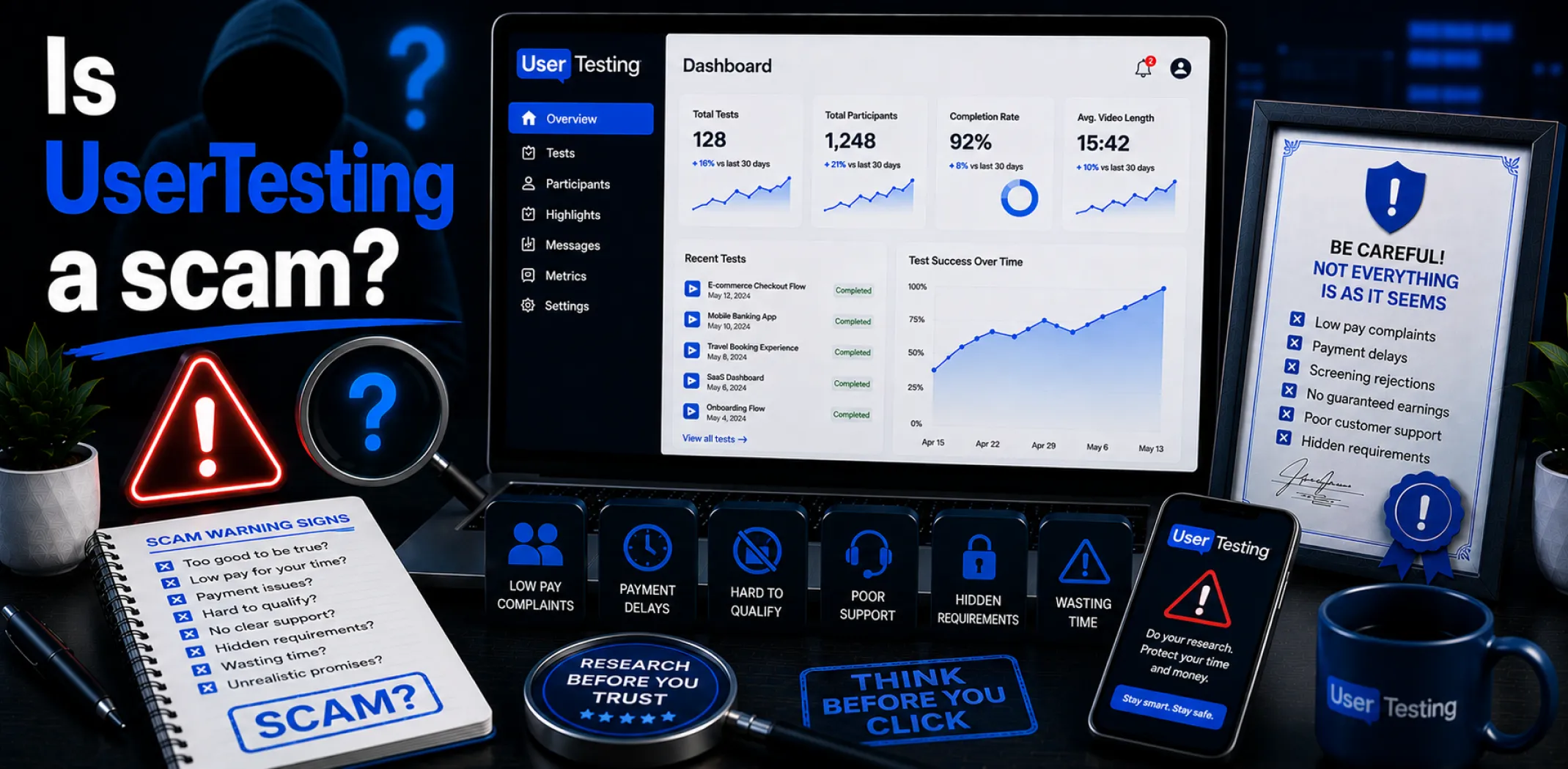 Featured image for an article answering the question "Is UserTesting a scam?"