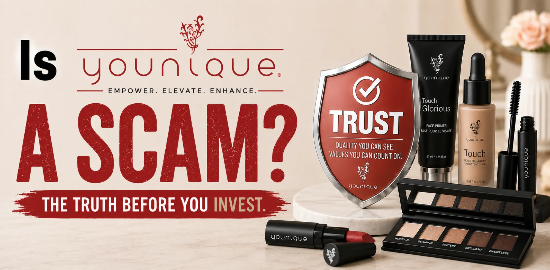 Featured image for an article answering the question "Is Younique a scam?"